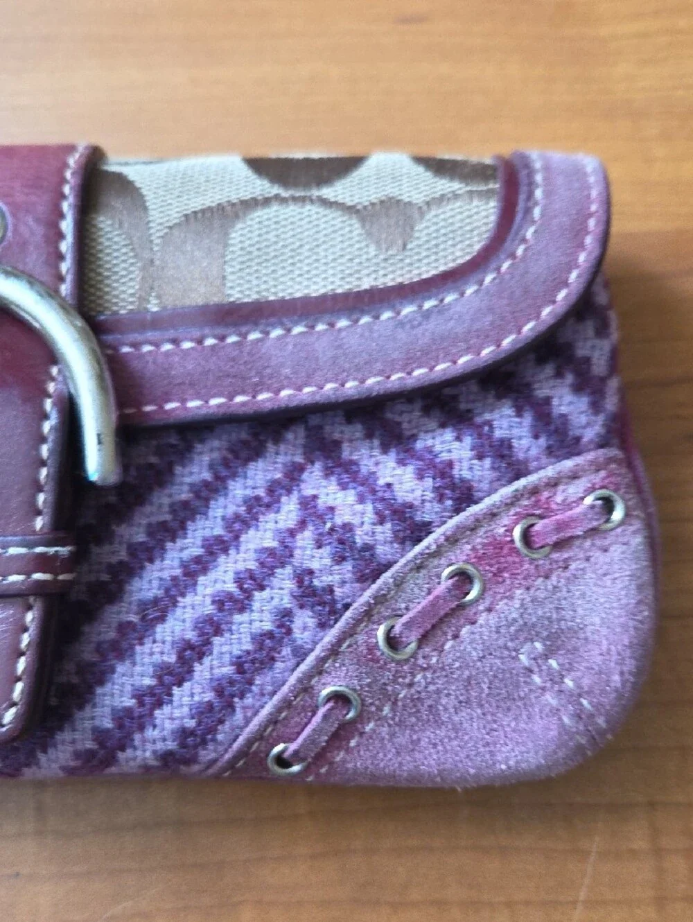 Coach RARE SOHO Purple Herringbone Wristlet Clutch with Buckle Detail - Picture 5 of 16